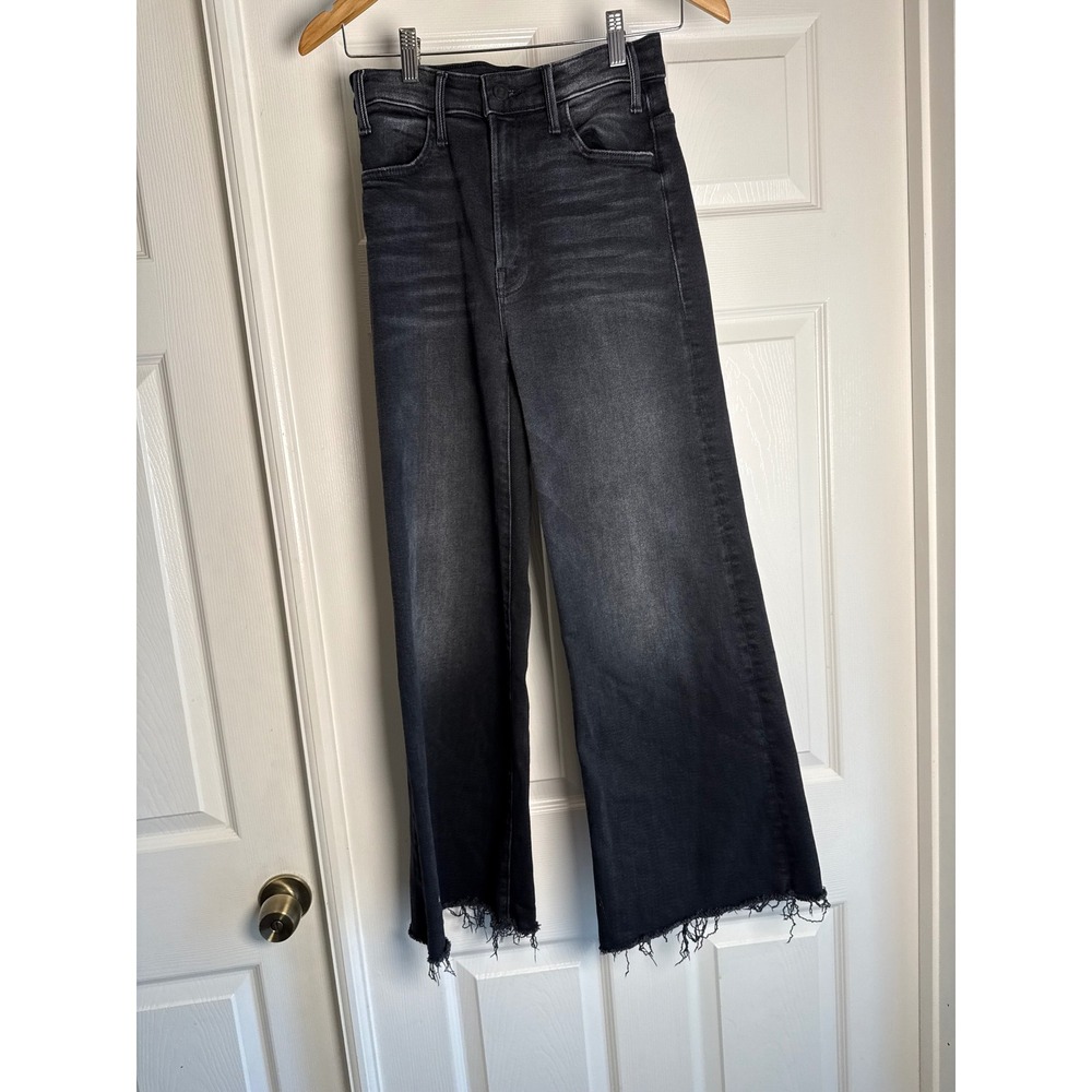 Mother Wide Leg Jeans Womens 27 Faded Black High Rise Raw Hem Denim